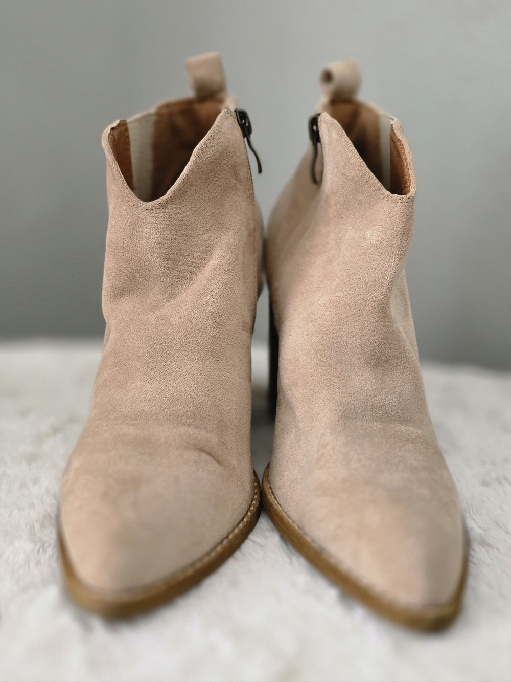 BEAST FASHION Blush Pink Suede Ankle Booties with Side Zip